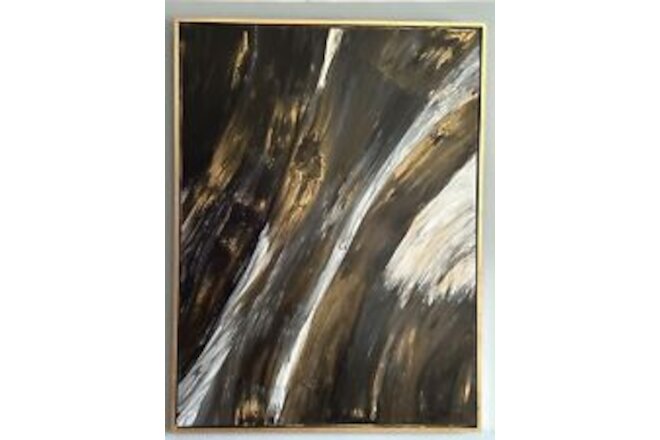 Abstract Dutch Pour Acrylic Original Painting 48 X 36 Black White Gold Fluid art