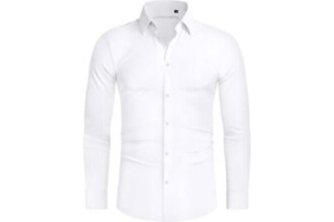 Alimens & Gentle Men's Dress Shirts 16-Way Stretch Slim Fit Long Sleeve Button D