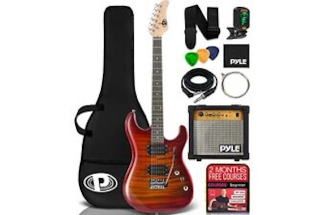 Pyle 39" 6 String Electric Guitar Kit with Amplifier and Accessory Kit (Red)