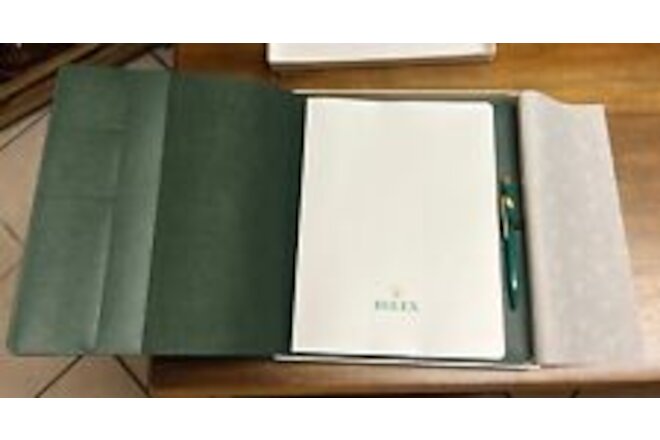 Rolex Notebook Padfolio Green Leather w/Rolex Green Pen 9.75"x12.5"