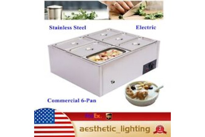 850W 110V Electric Food Warmer Commercial Bain Marie 6 Pots Heat Pan Lids Buffet
