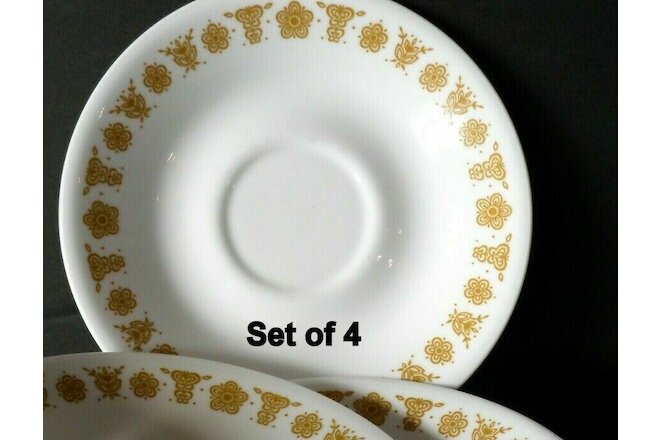 Set of 4 Vintage Corelle Butterfly Gold Saucers