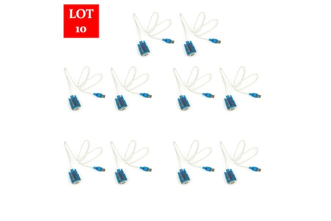 LOT10 3Ft Translucent USB 2.0 to DB9 RS232 Serial Converter 9 Pin Cable PDA