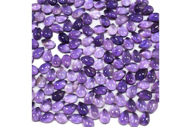 150 Pcs Natural Amethyst 7mm-8mm Pear Cabochon Magnificent Purple Gemstones Lot