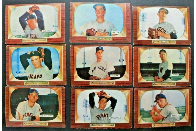 1955 Bowman Baseball Cards Lot of 9 Nine Raw Cards - GRIM MILLER LAW SHEA