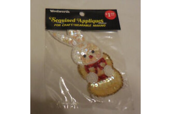 1 Sequined Appliques Craft Wearable Woolworth  Patch Bunny Standing package VTG