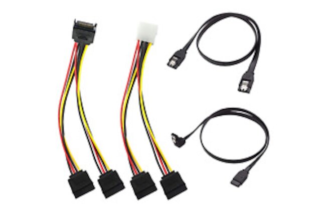 SATA Data Cable and SATA Power Splitter Cable (4 Pack) 6.0 Gbps,15 Pin Power Spl
