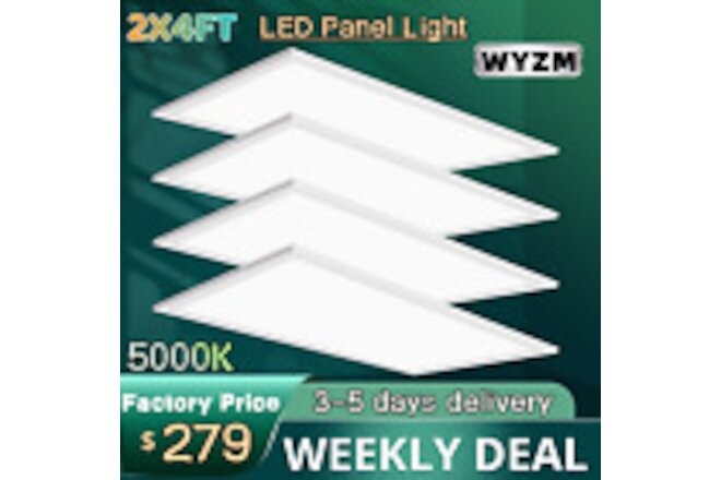 75W 2x4 FT LED Flat Panel Troffer Light, 8400 Lumens Drop Ceiling Lights 4-Pack