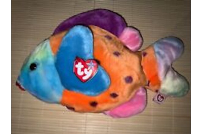 TY "Lips" Beanie Baby Buddies Tye Dye Large Plush Fish 1999 Retired