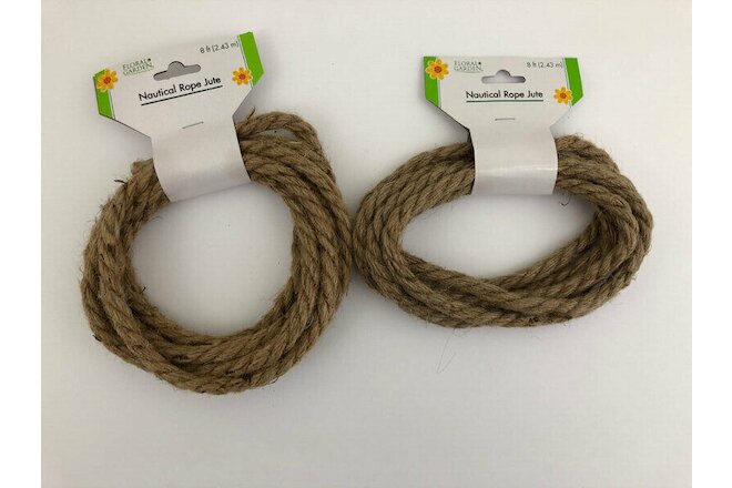 Floral Garden Decorative Nautical Rope Jute 8 ft Lot of 2 NEW