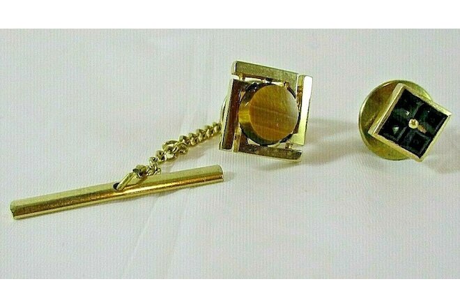 Lot of 2 Vintage Gold Tone Tie Pins Square Modern Art Style Unmarked