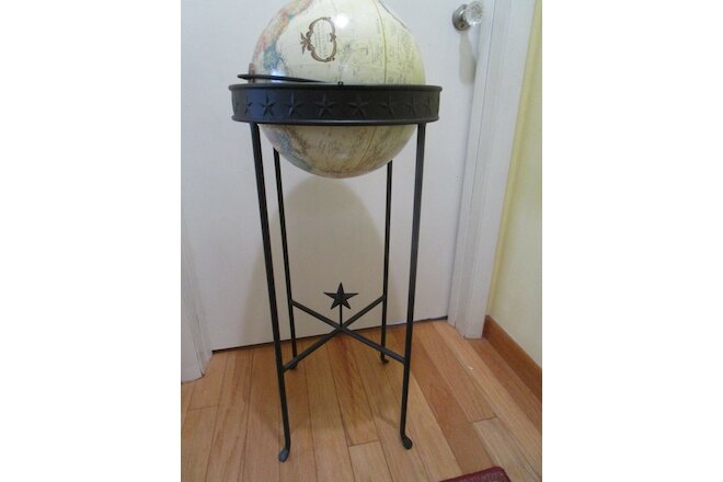 MCM Vintage Replogle World Globe 12' & iron metal Art stand w/stars 1960's 35½”T