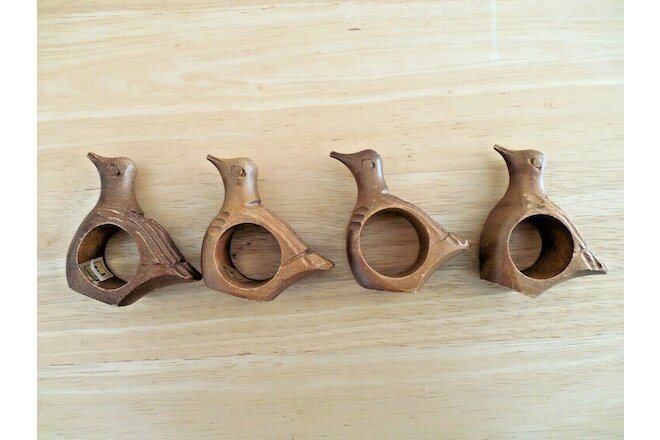 Vintage Primitive Wooden Bird Napkin Rings Set of 4 Handmade in Philippines