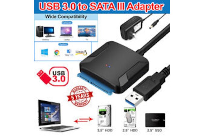 USB 3.0 to SATA External Hard Drive Converter Adapter 2.5'' 3.5'' SSD HDD Cable