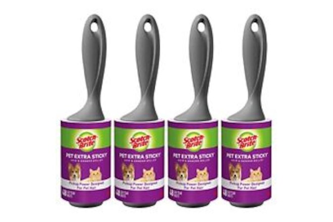 Pet Extra Sticky Lint Rollers 4 Rollers 48 Sheets Per Roller 192 Sheets Total