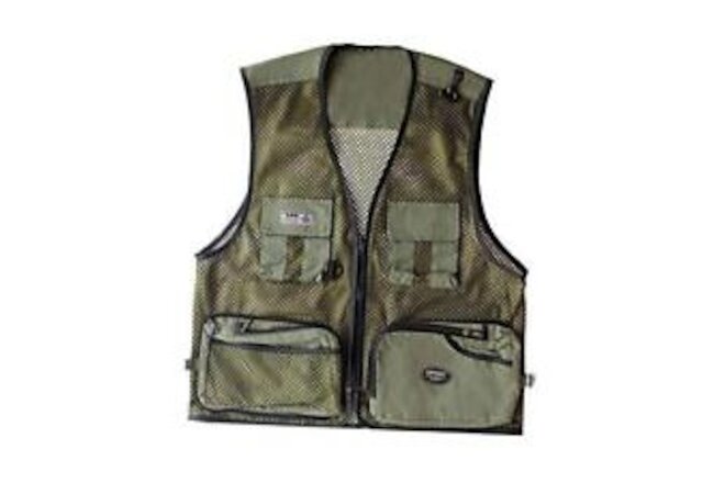 Foldable Outdoor Fishing Camping Travel Mesh Vest, Multi-Pockets Medium Green