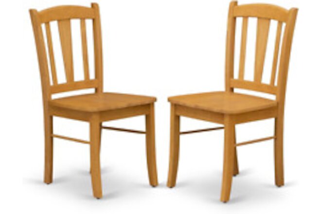 DLC-OAK-W Dublin Dining Chairs - Slat Back Wooden Seat Chairs, Set of 2, Oak