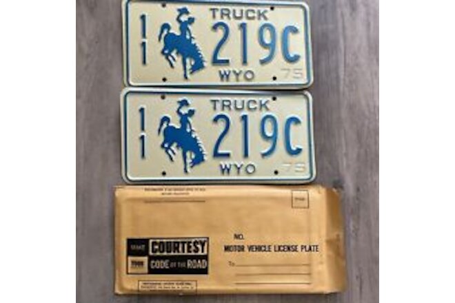 1975 NOS Wyoming TRUCK Cowboy & Horse License Plate Plates PAIR / SET #219C