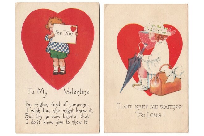 Vintage Lot of 2 Gibson Art Co. Children's Valentine Day Postcards Valentines