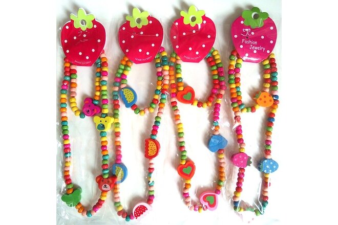 12pcs(6sets) Girls Kids Natural Wood Beads Cute Bracelet Necklace Party Bag Gift
