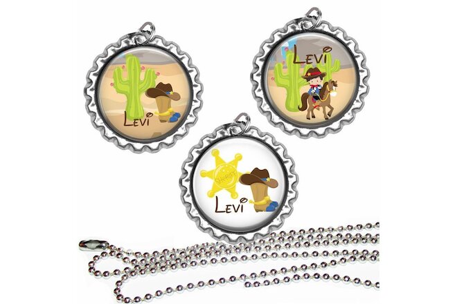 Custom Name Little Cowboy Bottle Caps & Chain 4 Pc Boys Gift Set Personalized