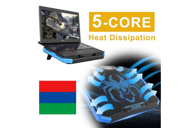 11-17 inch Gaming Laptop Cooler Notebook Cooling Pad W/ 5 Blue LED Fans Dual USB