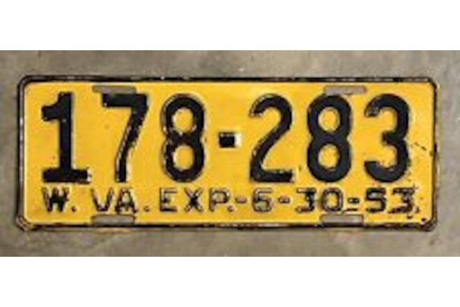 1953 WEST VIRGINIA license plate YOM BRILLIANT ORIGINAL antique vintage auto tag