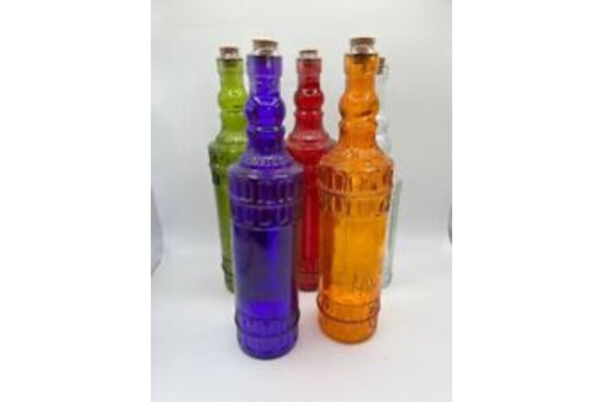 Set Of 5 Greenbrier Decanter Glass Bottles w/cork 12” x 3”