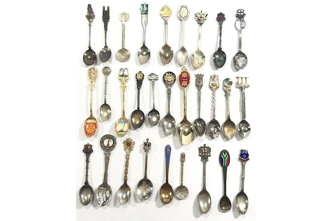 Vintage Lot 29 Souvenir Spoons International Travel Some Silverplate