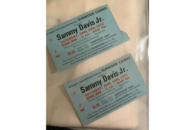 Sammy Davis JR Tickets (2 ) at the Elmwood Casino 1972 Windsor Ontario Can