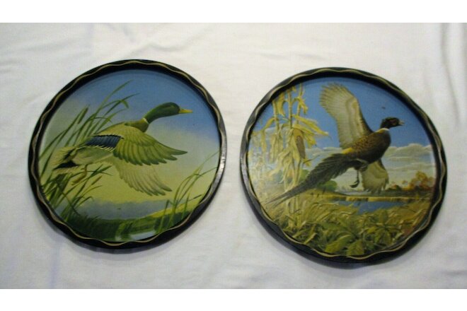 JAMES L. ARTIG 11" Round Decorative Metal Barware Tray Pheasant & Duck in Flight