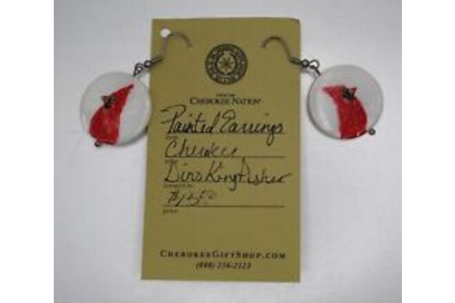 Cherokee Nation Natural Abalone Shell Hand Painted Cardinal Dangle Earrings