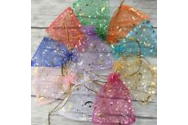 100Pcs/set Moon Star Organza Gift Bags Wedding Jewelry Drawstring Party Pouches
