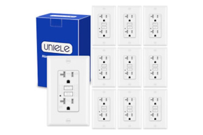 (10 Pack) UNIELE 20 Amp Outdoor GFCI Receptacle Outlet, 20A/125V Weather-Resista