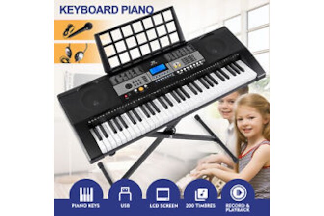61-Key Digital Piano Electronic Keyboard Portable Headphone Microphone W/Stand