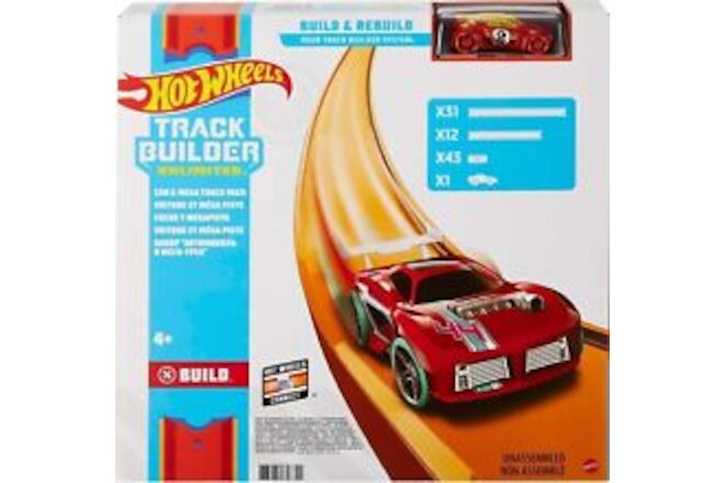 Hot Wheels Car and Mega Track Pack with 40ft of Track 43 Connectors and One 1...
