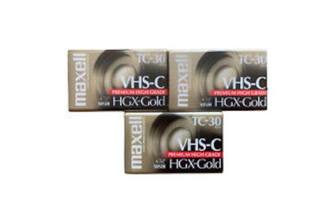 Lot Of 3 Maxell VHS-C HGX-Gold TC-30 Premium High Grade Videotape Cassettes NEW