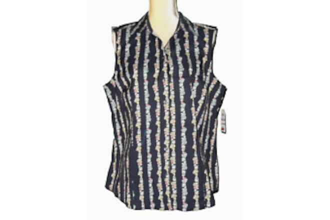 NWT Charter ClubShirt ~ Womens 18 ~ Navy w/Floral Stripes ~ Button Up
