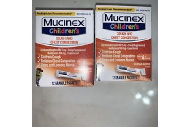 (2) Mucinex Children's Cough/Chest Congestion, 12 Granule Packets, Exp 08/25