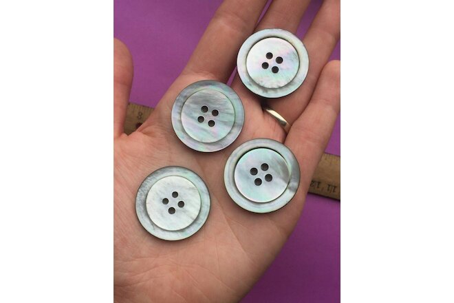 4 beautiful iridescent gray shell buttons antique Victorian large 30mm 4-hole