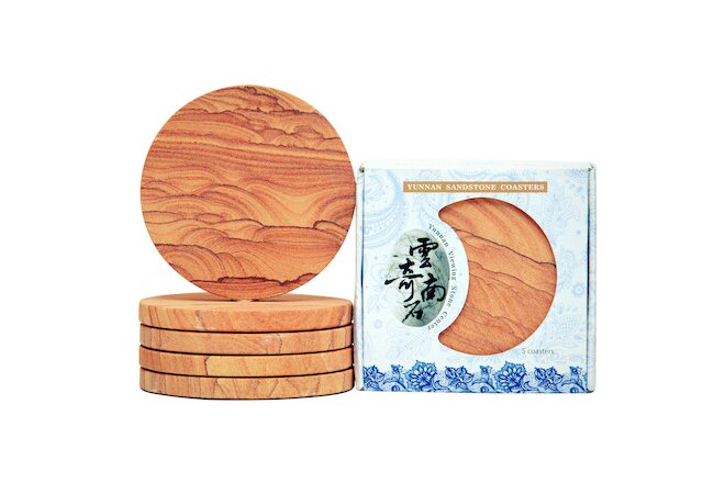Sandstone Drink Coasters (5 Pc. Set) Absorbent Natural Stone|Heat-Treated Crafts