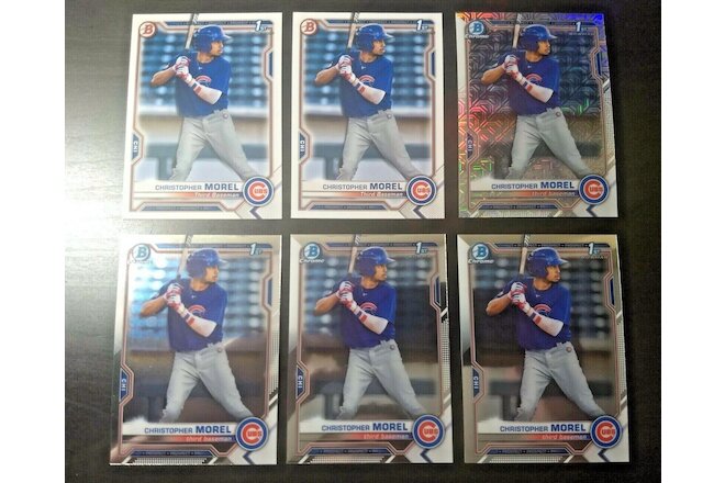 Christopher Morel 2021 Bowman LOT of 6 Chrome Mojo Refractor Paper 1st Cubs