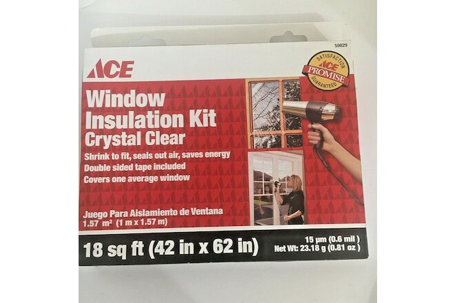 Lot Of 2 Ace Window Insulation Kit Crystal Clear 18 Sq. Ft. 42" x 62" NEW