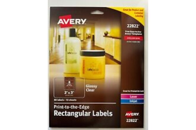 Avery Rectangular Print-to-the-Edge Labels Glossy Clear 80 labels