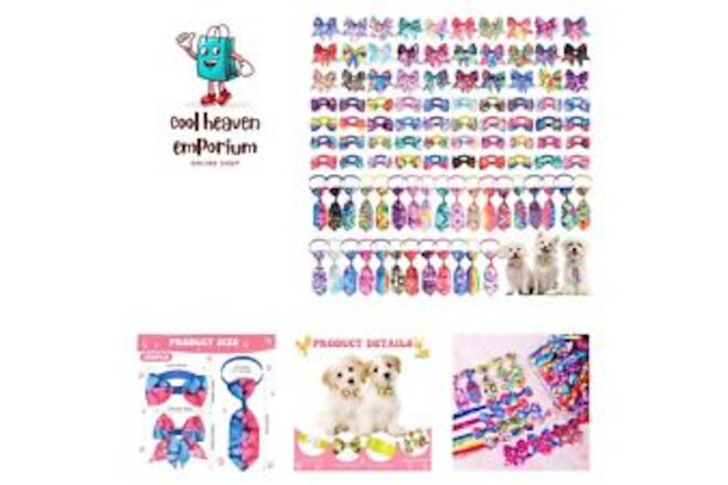 100 Pieces Dog Bows Set Include Tie-Dye Dog Bows Summer Bow Ties for Dogs Tie...