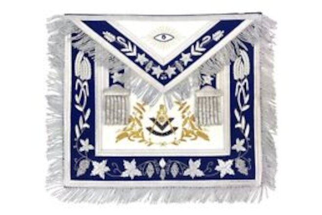 PAST MASTER BLUE LODGE APRON - WHITE & BLUE HAND EMBROIDERY