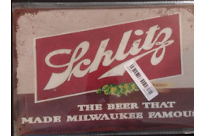Schlitz "Milwaukee Famous" Distressed Look Aluminum Sign
