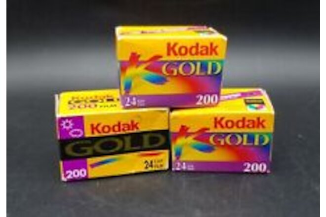 Lot of 3 Kodak Gold 200 24-Exp 35 mm Camera Film Expired See Photos 4 Dates NOS