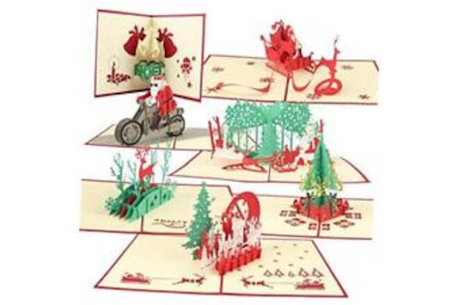 Christmas Cards Xmas Pop Up Cards,3D Christmas Card Handmade 7pcs-Christmas-H