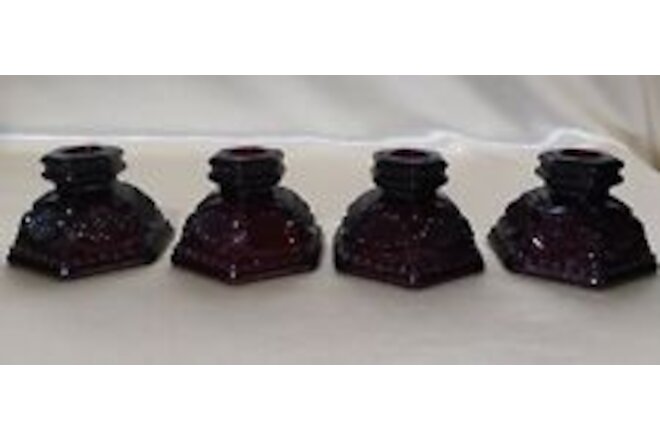 4 Avon 1876 Ruby Red Cape Cod Collection 1876 Glass Short Candlestick Holders